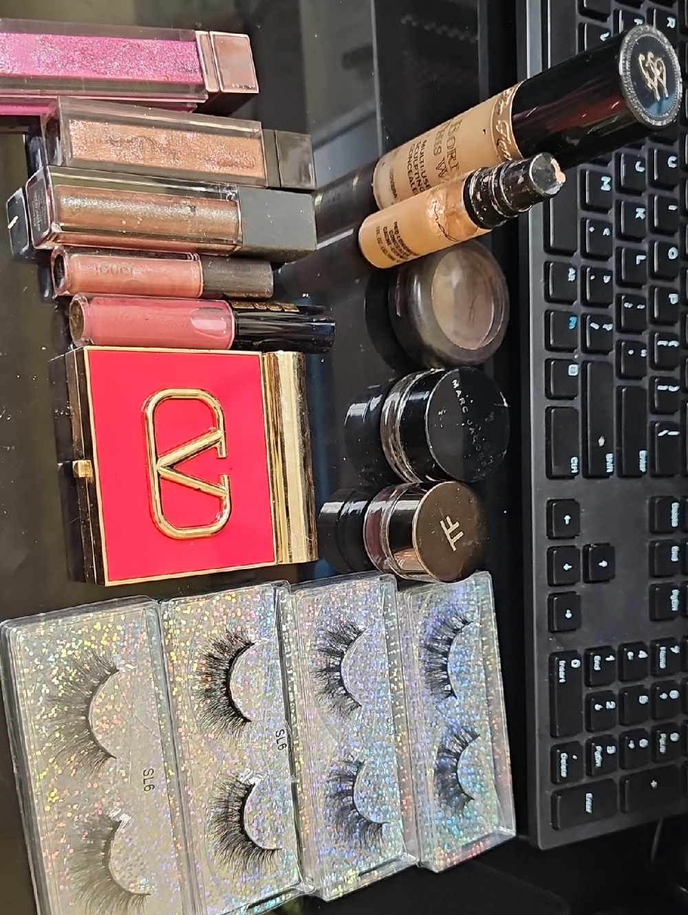 Bundle Makeup Valentino Pink and Gold Makeup Compact with Lashes and Lip Glosses